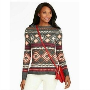 Talbots Petite Medium Lambswool Blend Geometric Heart Sweater